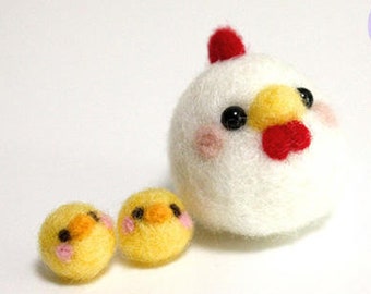 Chicken with Chicks DIY felting Kit Chicken with chicks Wool Felt Needle Craft handmade animal novice cute gift new white felted art