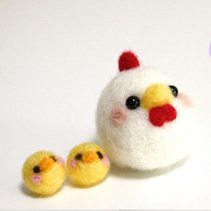 Chicken with Chicks DIY felting Kit Chicken with chicks Wool Felt Needle Craft handmade animal novice cute gift new white felted art