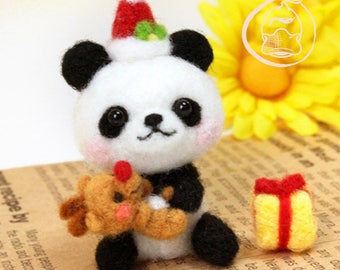 Limited edition Christmas Panda, needle felting, needle felting kit, wool felt, felt animals, felting, felting wool, felting kit, felt