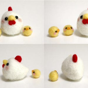 Chicken with Chicks DIY felting Kit Chicken with chicks Wool Felt Needle Craft handmade animal novice cute gift new white felted art image 2