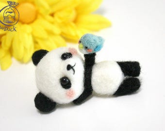 Panda with Bird needle felting, needle felting kit, wool felt, felt animals, felting, felting wool, felting kit, felting needles