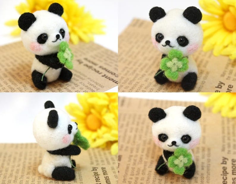 Felting Kit Nedlefelt Wool toy Present Wool felting DIY kit Panda Felt Craft supply novice handmade cute gift white felted art handcraft set