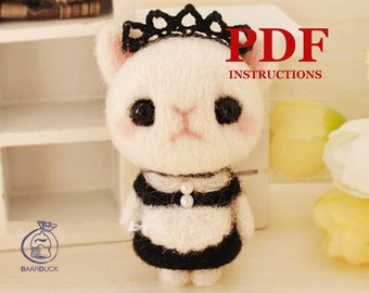 PDF Instant Download Wool Felting Instructions - Kitty Maid Step by step guide for beginners