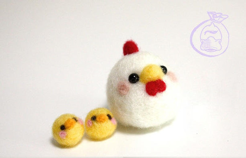 Chicken with Chicks DIY felting Kit Chicken with chicks Wool Felt Needle Craft handmade animal novice cute gift new white felted art image 1