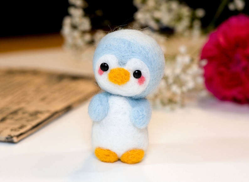 Penguin Needle felting animals Penguin DIY kit for beginners. animal Wool Needle Felt Craft novice handmade cute gift handmade set image 2