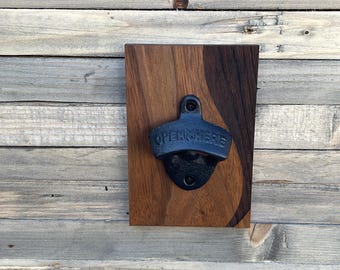 Reclaimed Walnut Magnetic Bottle Opener: Laser Engraved Rustic Wall Decor