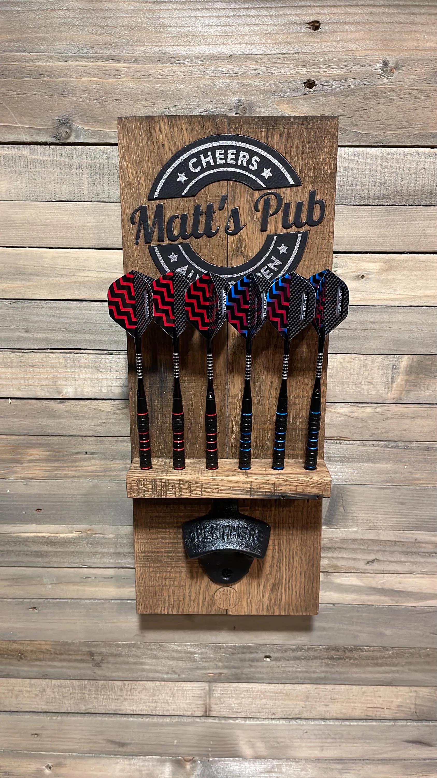 Dart Holder Personalized Rustic Bottle Opener with Magnetic Catch Wall-Mounted Custom Gift for Him Gift