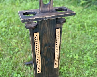 Reclaimed Wood Cornhole Scoreboard: Drink Holders & Bottle Opener