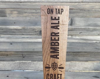 Laser Engraved Amber Ale Tap Handle: Reclaimed Pallet Wood, Custom Design