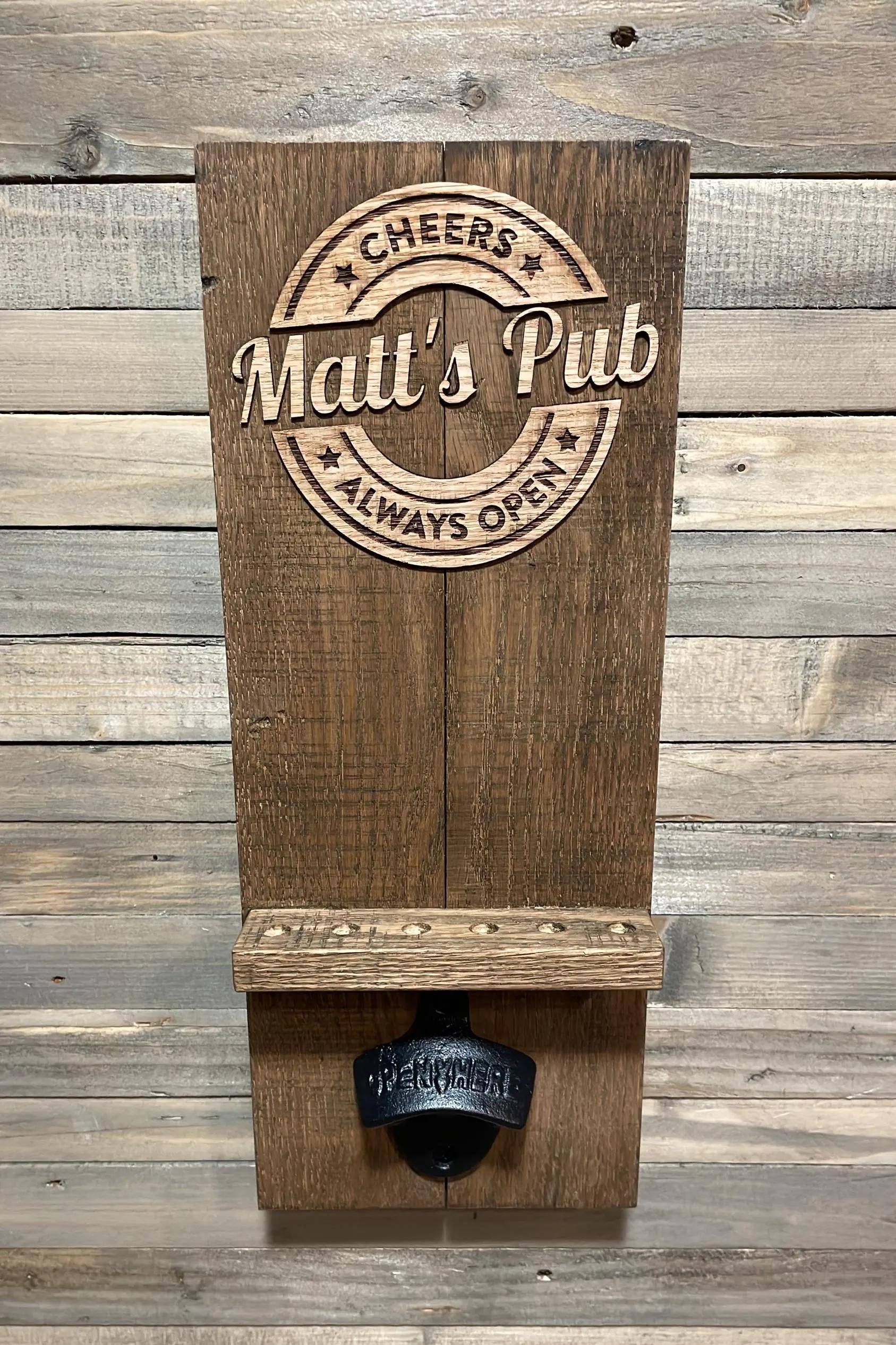 Dart Holder Personalized Rustic Bottle Opener with Magnetic Catch Wall-Mounted Custom Gift for Him Gift