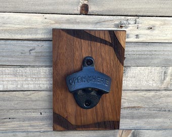 Reclaimed Walnut Magnetic Bottle Opener: Laser Engraved Rustic Wall Decor
