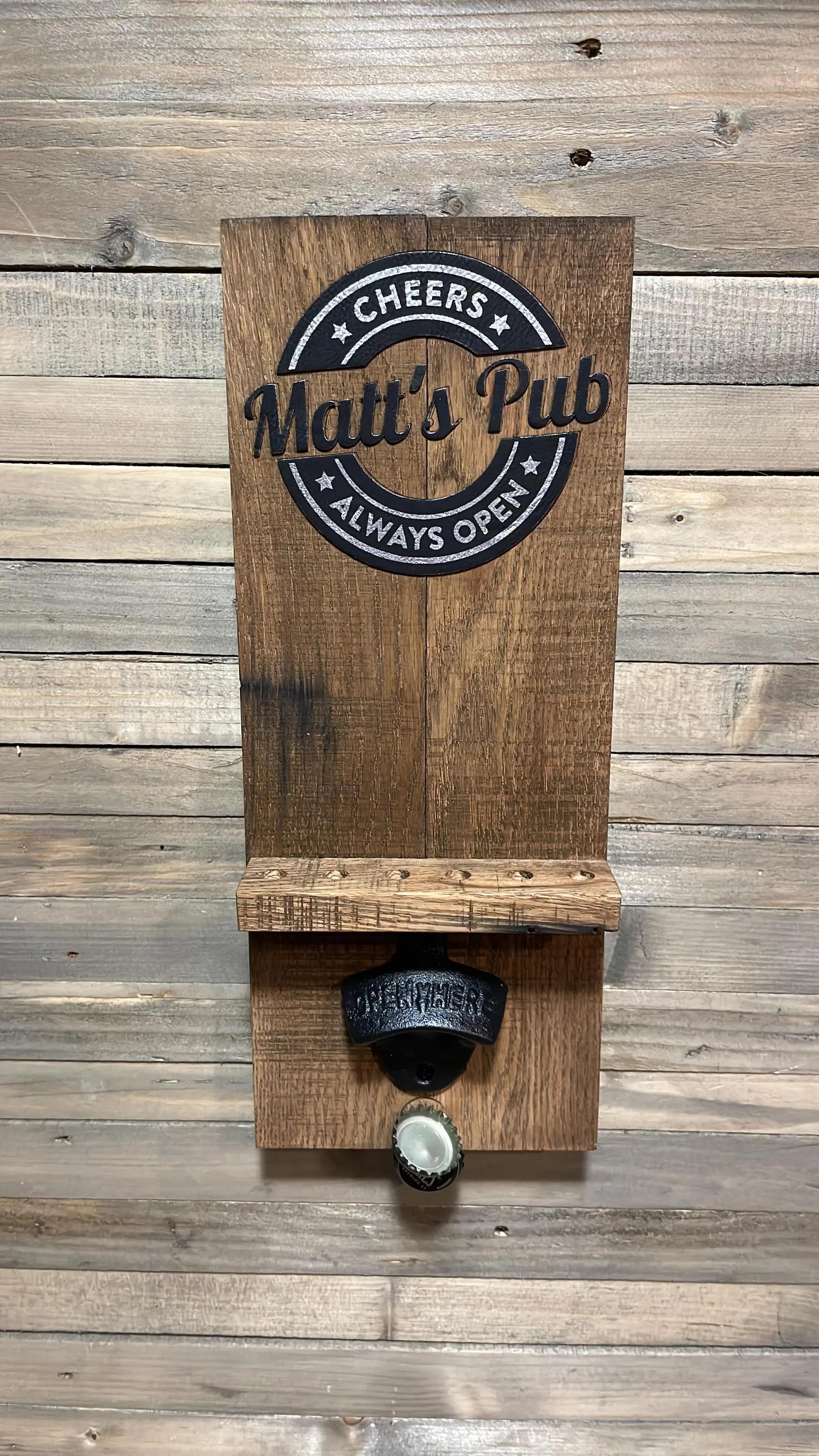 Dart Holder Personalized Rustic Bottle Opener with Magnetic Catch Wall-Mounted Custom Gift for Him Gift