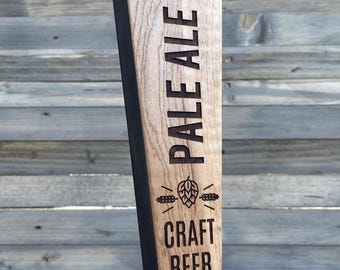 Laser Engraved Maple & Pallet Wood Tap Handle: Custom Home Brew Bar