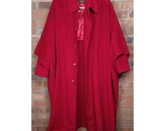 Willis & Geiger Womens Wool Cashmere Cape Coat Red Button Down Vintage