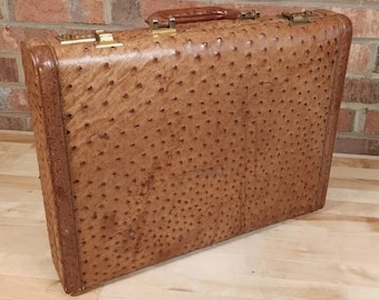 Ostrich Skin Leather Luxury Vintage 1980s Briefcase Bag By The Elephant Walk