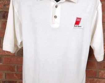 Polo Audi Sport North America para hombre, talla grande, blanco, bordado vintage.