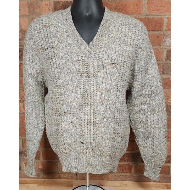 Vintage Pendleton Sweater Adult Medium Beige Colorful Wool Knit V-Neck Made USA image 1