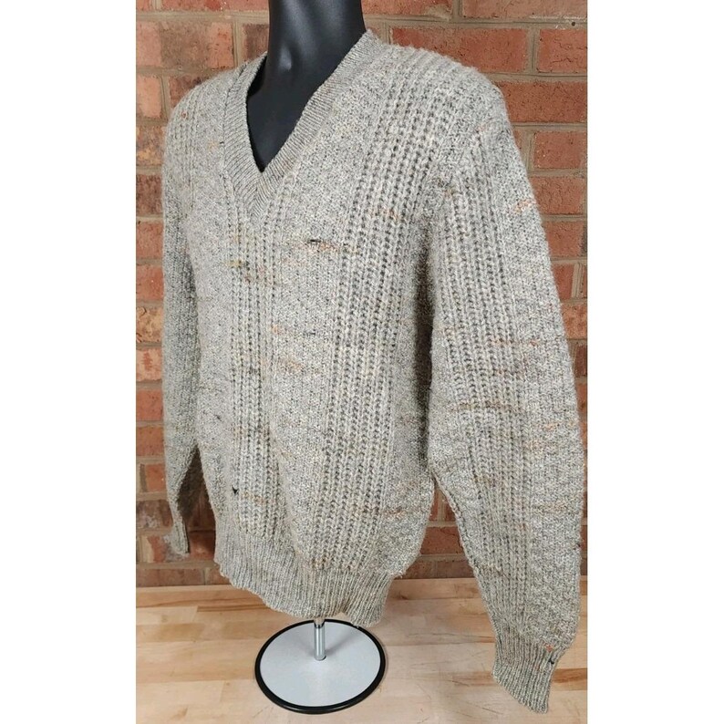Vintage Pendleton Sweater Adult Medium Beige Colorful Wool Knit V-Neck Made USA image 2