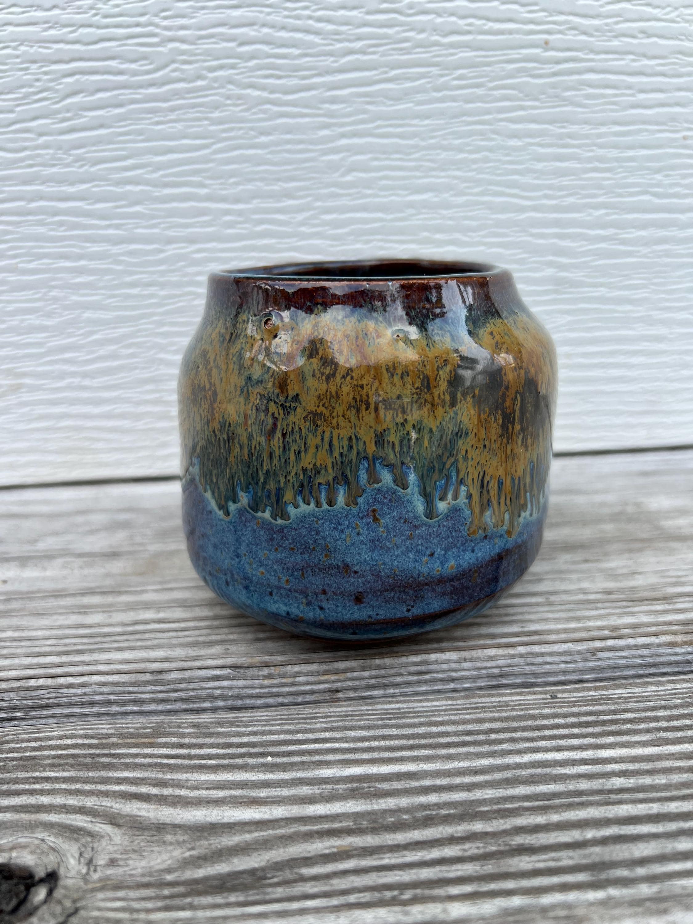Handmade Drip Glaze Bud Vase: Rustic Blue & Brown Ceramic Pottery - Etsy