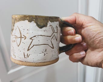 PRE-ORDER primitive archery mug - bowyer mug - cave painting mug -