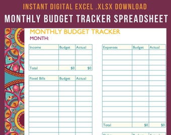 Plantilla de Excel para el seguimiento del presupuesto mensual, temática de yoga (descarga digital)