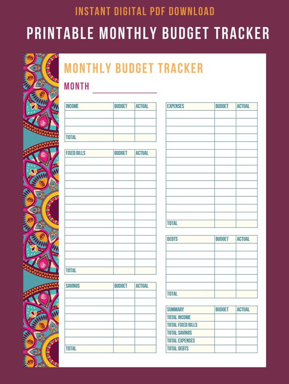 Monthly Budget Tracker Template Printable Budget Planner - Etsy