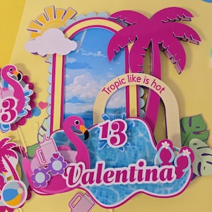 Pool party cake topper, teen girl birthday, pool party cupcake topper, summer party, summer party, tropical summer party, pink pool party