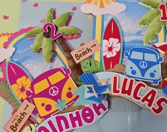 Surf Cake Topper: Retro Beach Birthday Party Decoration | Summer Cake Topper