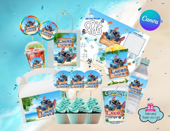Hawaiian Beach Birthday Party Printables: Editable Canva Bundle (Digital Download)