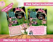 Pink Safari Invitation – Wild One Birthday, Pink Mouse Theme (Made to Order - Digital Download)