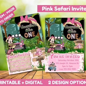 Rosa Safari-Einladung - Wild One Birthday, Rosa Maus-Motiv (Made to Order - Digitaler Download)