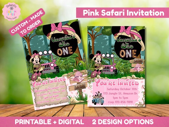Pink Safari Invitation – Wild One Birthday, Pink Mouse Theme (Made to Order - Digital Download)