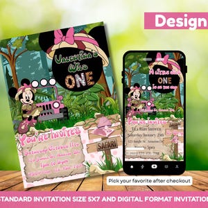 Rosa Safari-Einladung - Wild One Birthday, Rosa Maus-Motiv (Made to Order - Digitaler Download) Bild 2