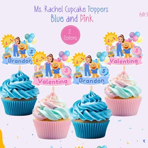 Ms Rachel Cupcake Topper |Digital Download Birthday Topper |Editable Printables |Cupcake Topper Canva Template |blue and pink topper