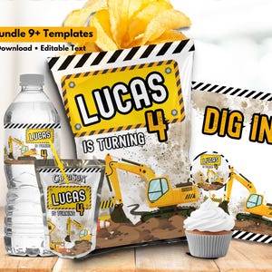 Construction Birthday Party Bundle, (Digital Download) Canva Editable