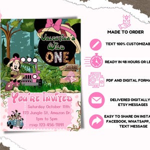 Rosa Safari-Einladung - Wild One Birthday, Rosa Maus-Motiv (Made to Order - Digitaler Download) Bild 5