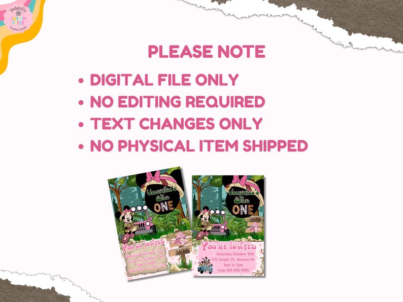 Rosa Safari-Einladung - Wild One Birthday, Rosa Maus-Motiv (Made to Order - Digitaler Download) Bild 7