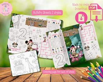 Rosa Safari-Geburtstags-Spielbogen | Personalisiertes Dschungel-Abenteuer-Tischset (Digitaler Download)