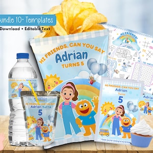 Printbare feestmaterialen met een educatief thema: bewerkbaar via Canva, blauw thema (digitale download)