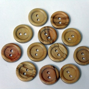 12 Mediterranean Olive wooden round button. 2 holes. 14mm. EB34 image 1