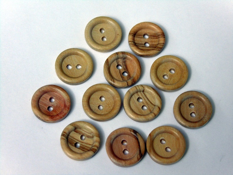 12 Mediterranean Olive wooden round button. 2 holes. 14mm. EB34 image 1