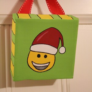 Christmas Ornament Happy Smiling Face Emoji Santa 4&quot; x 4&quot; Canvas