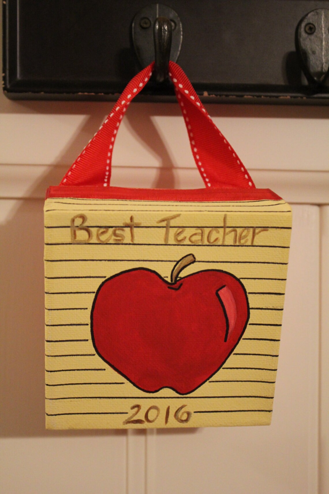 Teacher Christmas Ornament Hand Painted 4 X 4 Canvas Etsy