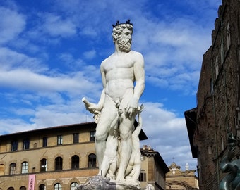 Arte renacentista, Neptuno, fotografía de Florencia, impresión de Italia, arte de Florencia, estatua, fotografía de Italia, regalo de arte, arte italiano, regalo de fotografía, arte