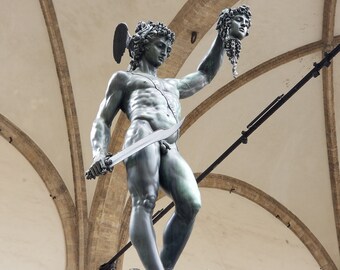 Arte renacentista, Perseo, fotografía de Florencia, impresión de Italia, arte de Florencia, estatua, fotografía de Italia, regalo de arte, arte italiano, regalo de fotografía, arte