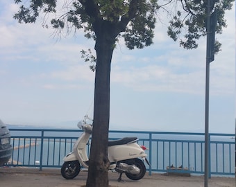 Amalfi Coast, Beach Scene, Vespa, Blue Decor, Italy Print, Mediterranean decor, Photography gift, Italy decor, Wall art, Italy Gift, Art