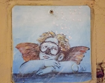 Impresión de Florencia, Blub, arte callejero, foto de Florencia, arte italiano, impresión de Italia, ángel de Rafael, fotografía de Italia, impresión de ángel, regalo fotográfico
