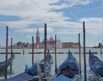 Impresión de Venecia, Góndolas, Arte veneciano, Regalo fotográfico, Impresión de Italia, Decoración veneciana, Decoración azul, Venecia, Italia, Barco, Regalo de Italia, Regalo artístico