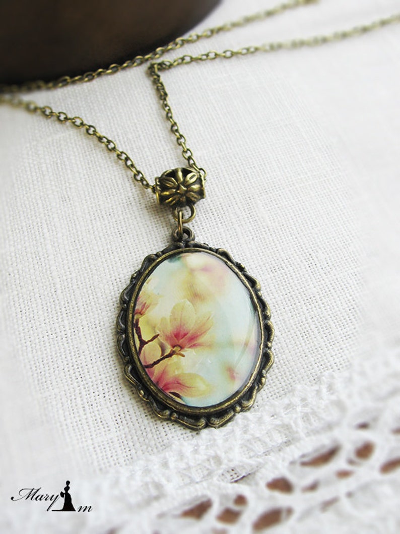 Blooming spring earrings Flower pendant Vintage magnolia set with a flower pattern Handmade Jewelry for her. Jewelry resin