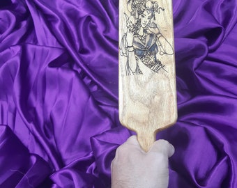 Chinese Geisha engraved red oak BDSM Spanking Paddle Personalized Gift Custom Laser Engraved Quality Aspen Wood Hand Crafted Impact